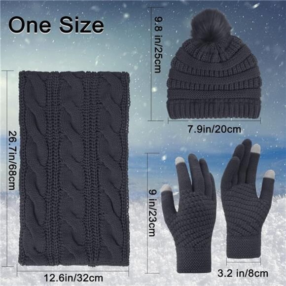 3pcs Women's Winter Beanie Hat Scarf and Touch Screen Gloves Set - Picture 4 of 5